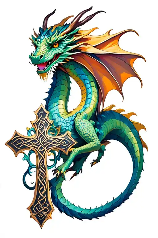 Feminine Dragon With Celtic Cross