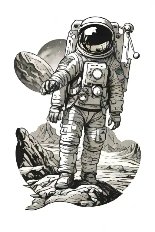 Astronaut Standing On Planet Looking Off Into Space