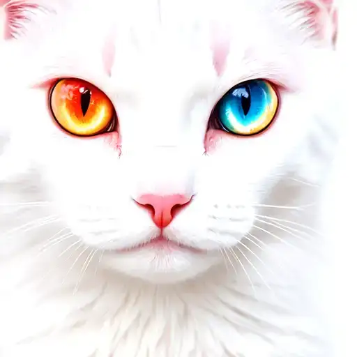 White Cat With Heterochromia Eyes Looking