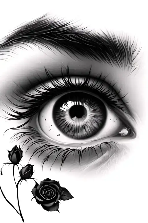 Realistic Eye With Black And White Roses