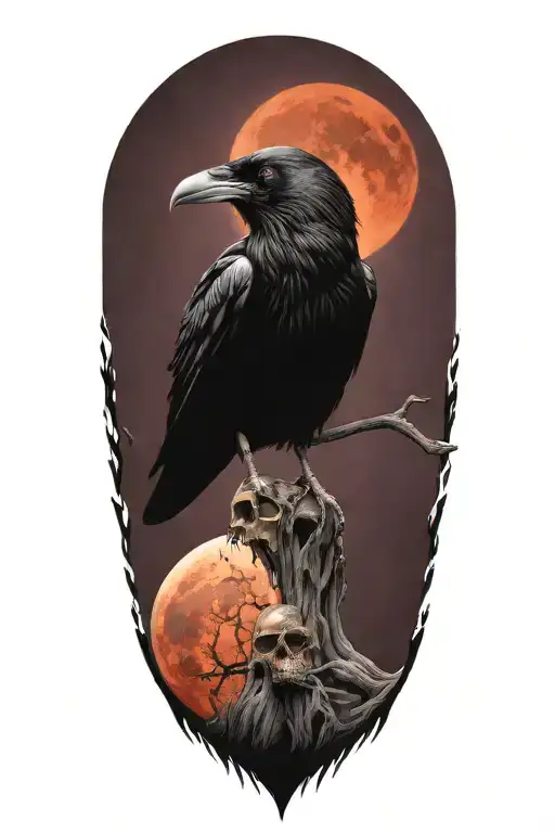 Raven On Skull Blood Moon