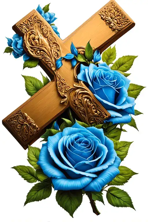 Cross And Blue Rose Intertwined