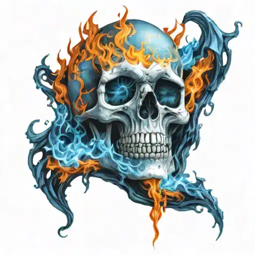 Skull On Fire With Blue Flames Coming