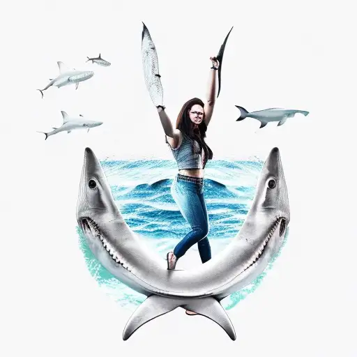 Woman Holding A Shark In His Hand