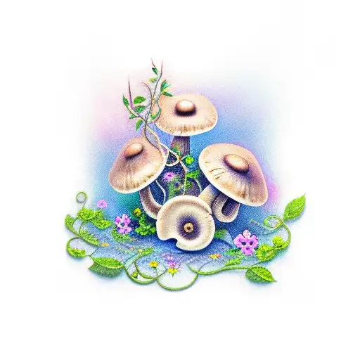 September Birth Flower With Vines And Mushrooms