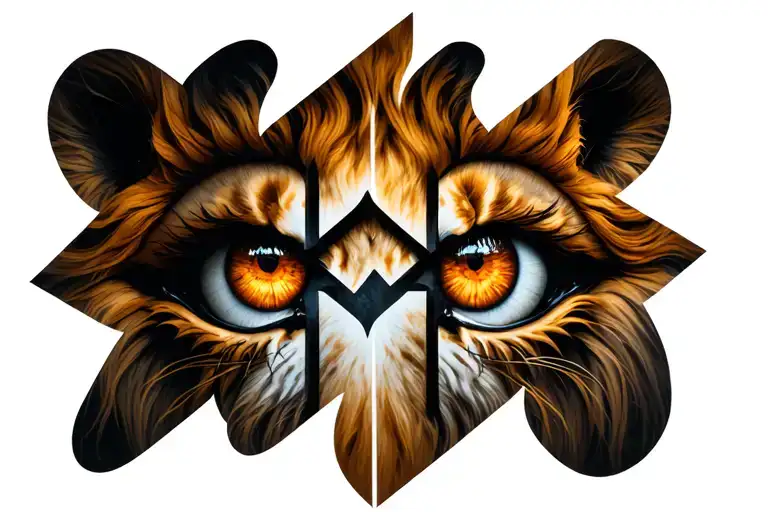 Lion Face Cross Through Eye Symbol Integrated