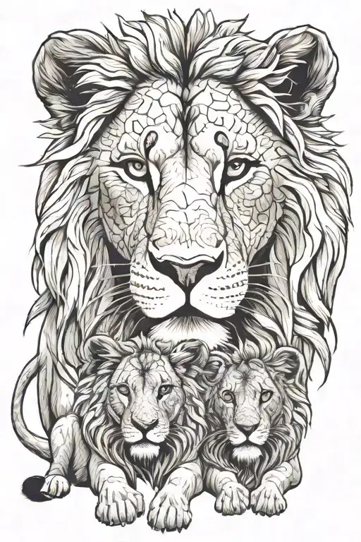 Lion Family Posing For A Picture