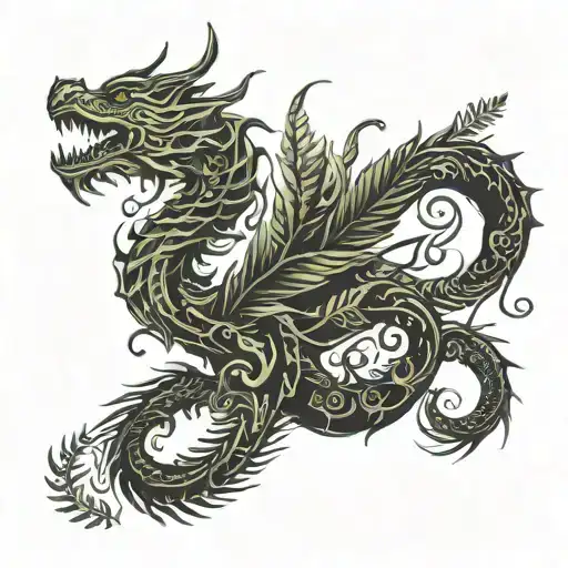 Fern Tribal Dragon On This Background