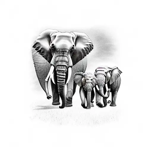 Elephant Family In Savana