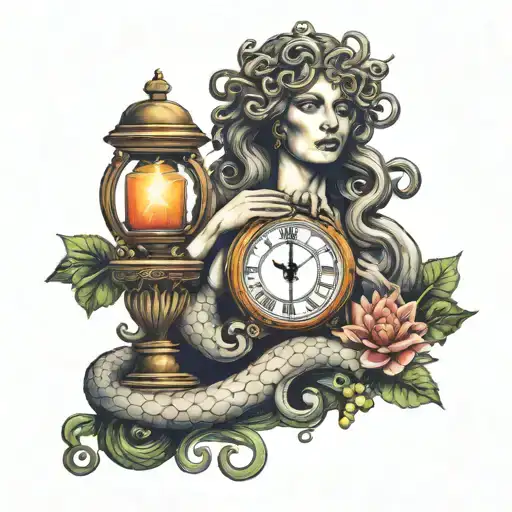 Medusa With Candle And Clock Surrounded