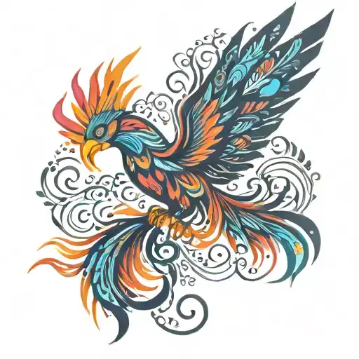 Tribal Background With Colorful Phoenix