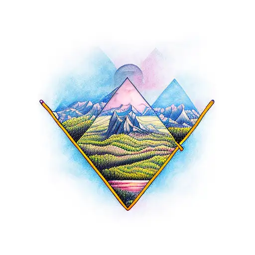 Triangle Tatoo With Forrest Mountain And River Inside