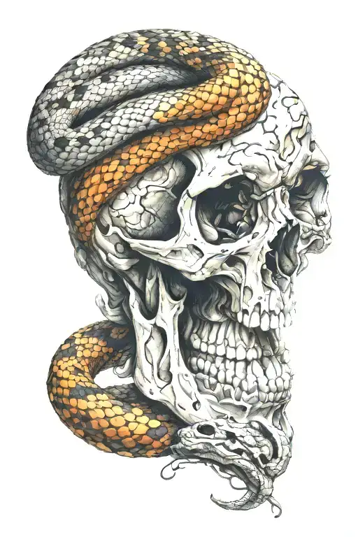Snake Coming In And Out Of A Skull