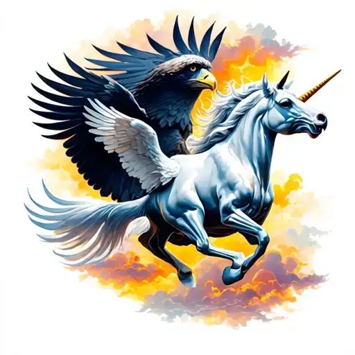 Unicorn And Eagle Soaring