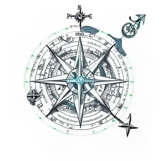 Poseidon With Pirate Ship Map Compass And Treasure