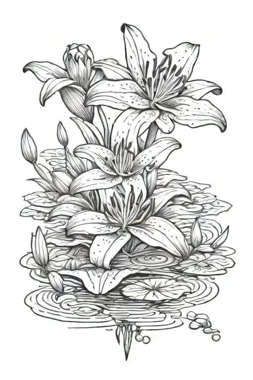 Lily In A Pond Black And White