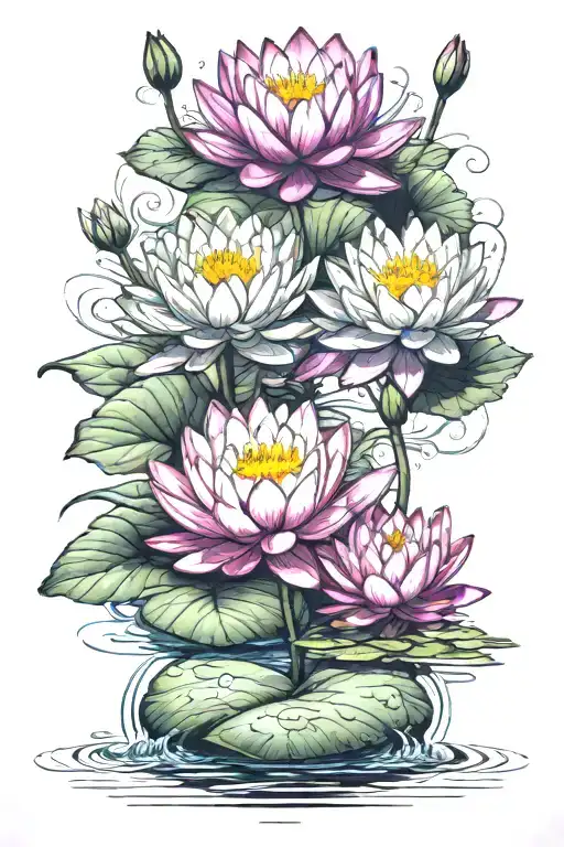 Water Lily And Lily In A Pond