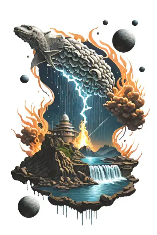 Space Sky Rain River Dam Flames