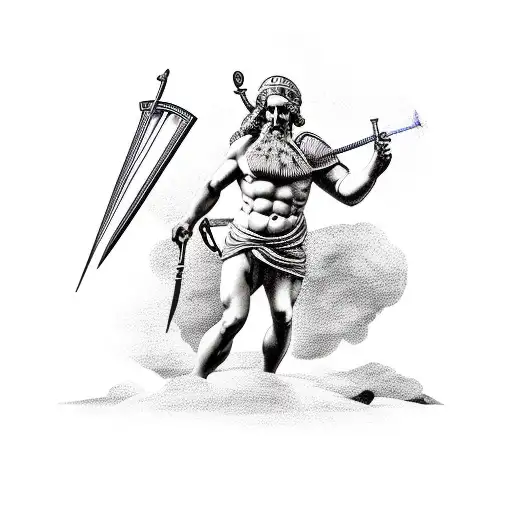 Greek Statue With A Spear Fighting A Dragon