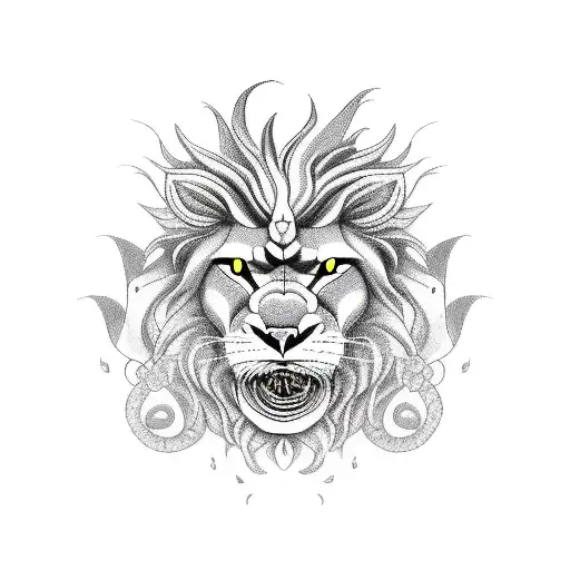 Dragon With Lion And Roses