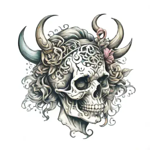 Woman With Horn Skull