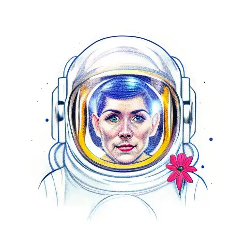 Astronaut With Flowers Coming Out Of The Helmet