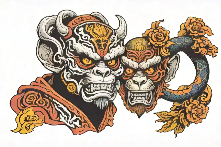 Oni Mask And Shaolin Monkey Mask