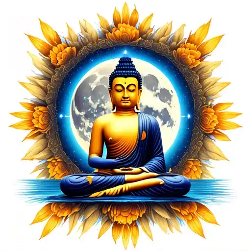 Full Moon And Meditating Buddha With 3Rd Eye Inside