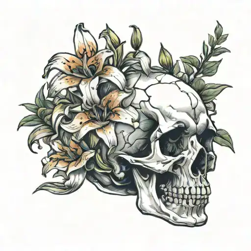 Lily Bonsai Growing Out Of A Skull