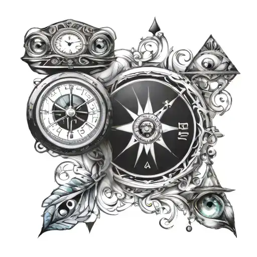 Eyes Compass And Hour Glass