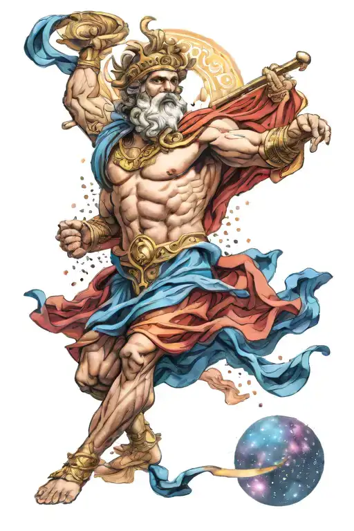 Greek Gods And Coloured Galaxy Background