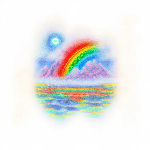 Rainbow Over A Mountain With Stars