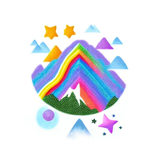 Rainbow Over A Mountain With Stars