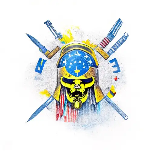 Warrior With Guns And Flag Yellow And Blue