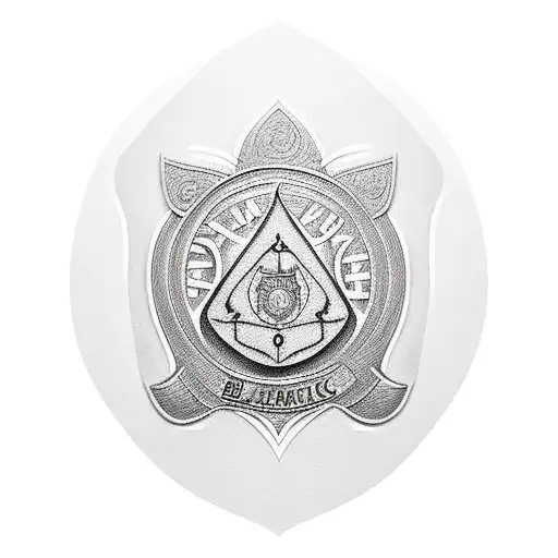 A Detailed Blackwork Tattoo Of A Police Badge With Musical Notes Incorporated Into The Design