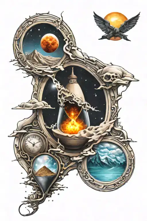 Astronomic Black Hole At The End Of A Timeline Intertwined With An Hourglass Filled With Sand