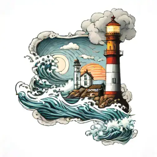 Lighthouse Surrounded By Waves Crashing