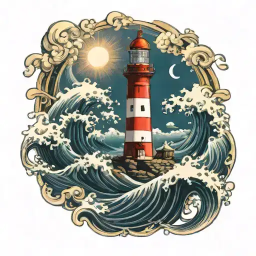 Lighthouse Surrounded By Waves Poseidon God