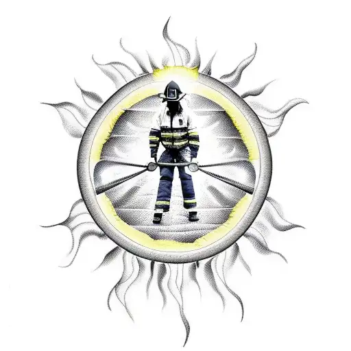 A Fire Fighter Lifting Weights With A Sun Shining In The Background