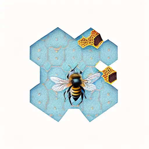 A Delicate Honeycomb With A Small Bee Hovering Above It
