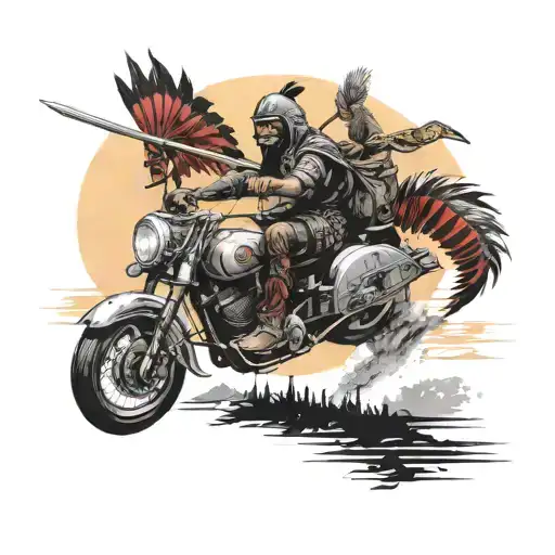Indian Chief Wahoo Riding A Ninja Towards The Sunset Skyline