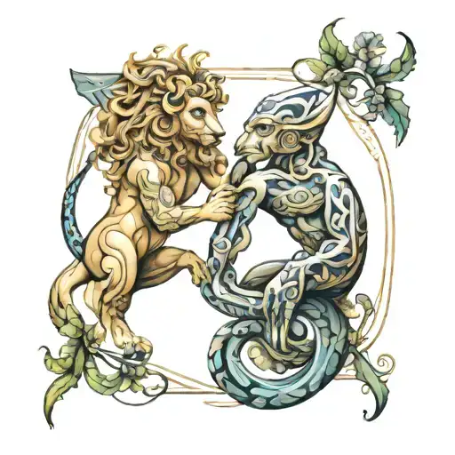 Gemini Sign Mixed With Leo Sign Intertwined