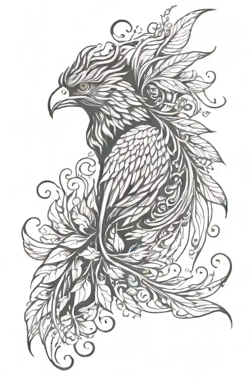 A Minimalist Phoenix Design With Vines And Leaves Weaving Through Its Body