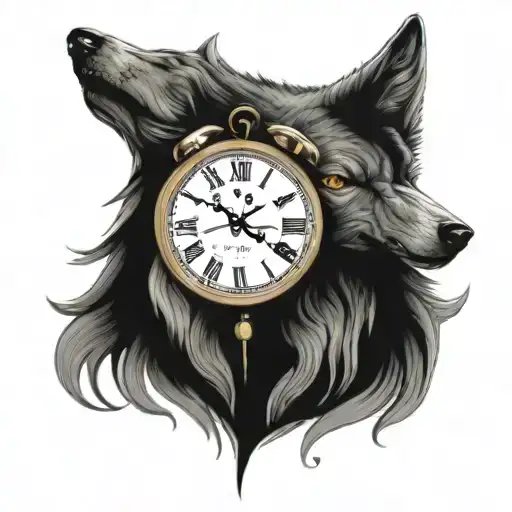 Wolf With Clock Surrounded