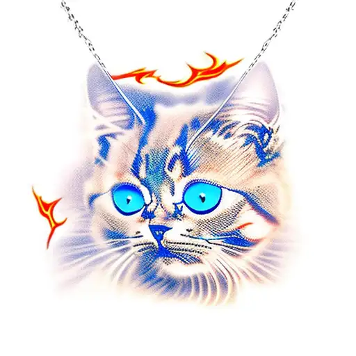 Cat Blue Flames Chains Gothic