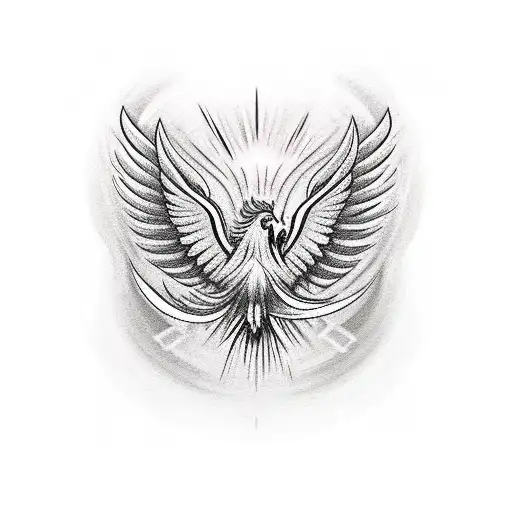 Tattoo With A Phoenix On The Chest With Two Faces In The Middle