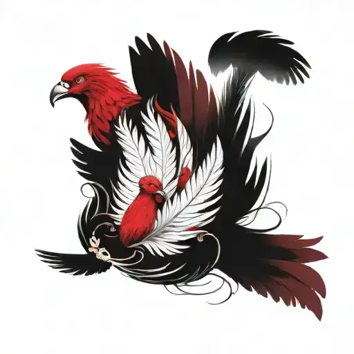 Red Phoenix Feather Transforming Into A Flock Of Birds
