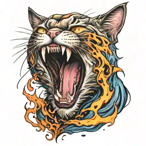 Angry Cat Screaming With A See Of Flammes