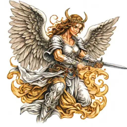 Beautiful Angel Warrior Wielding A Sword