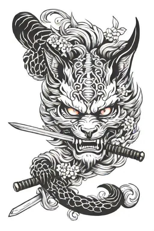 Oni Kitsune Mask Katana